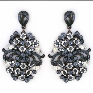 Statement Chandelier Earrings, Black, CZ NWT